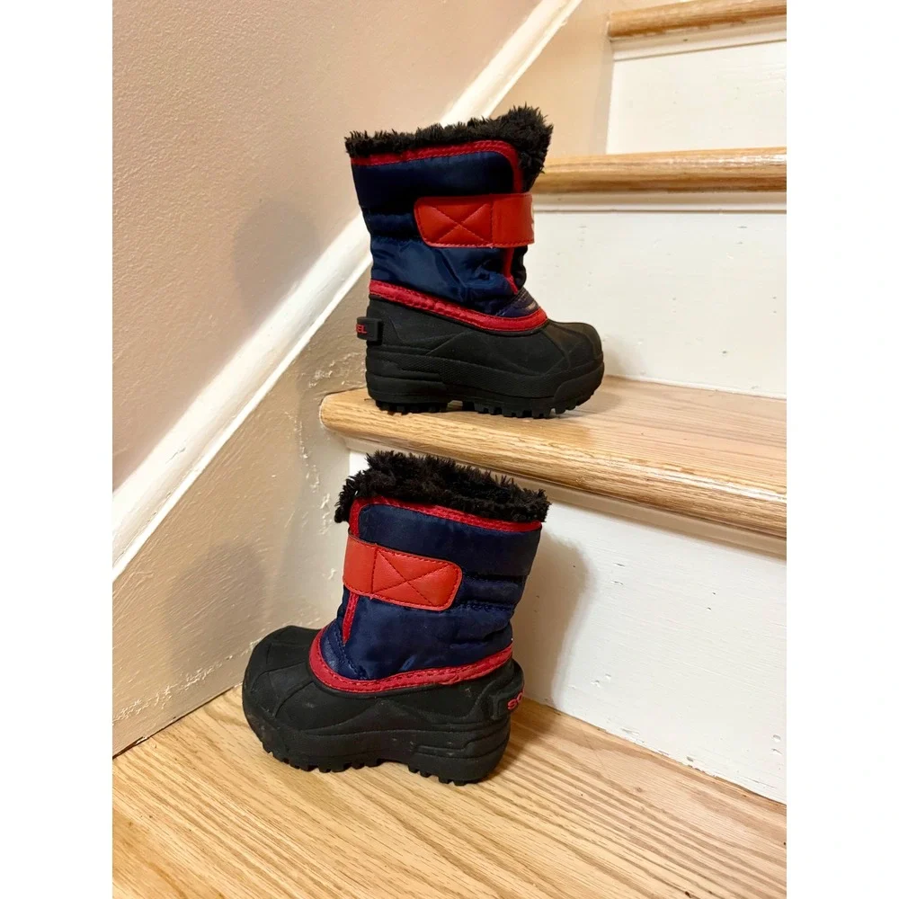 Sorel Kids Snow Commander Navy Blue Red Winter Boots Toddler Size 6